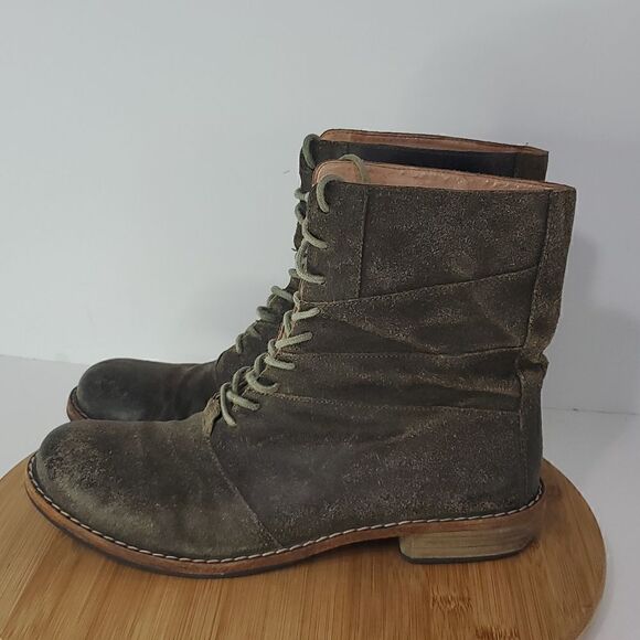 Modern Vintage Women's Leather Slouchy Combat Boots Opal Moss Brown Size 39.5 - Picture 3 of 13